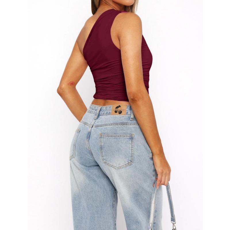 YYFS Женская мода повседневная летняя весна однотонный принт без рукавов косой воротник блузки и рубашки