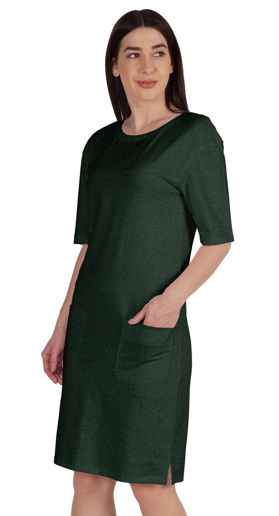 Inkmeso Женское платье-футболка с рукавами по локоть, стандартного кроя, с передними карманами