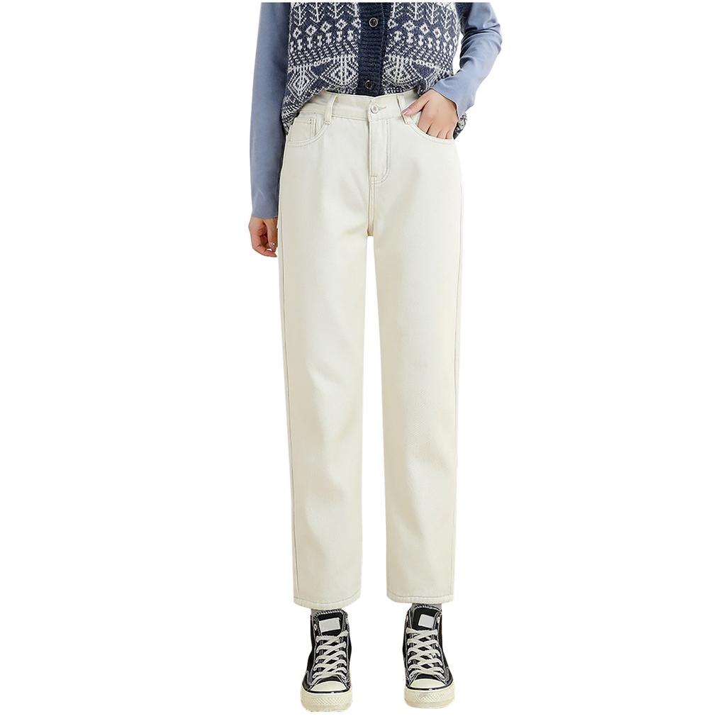 Модные женские плюс бархатные свободные повседневные джинсы с высокой талией, прямые брюки