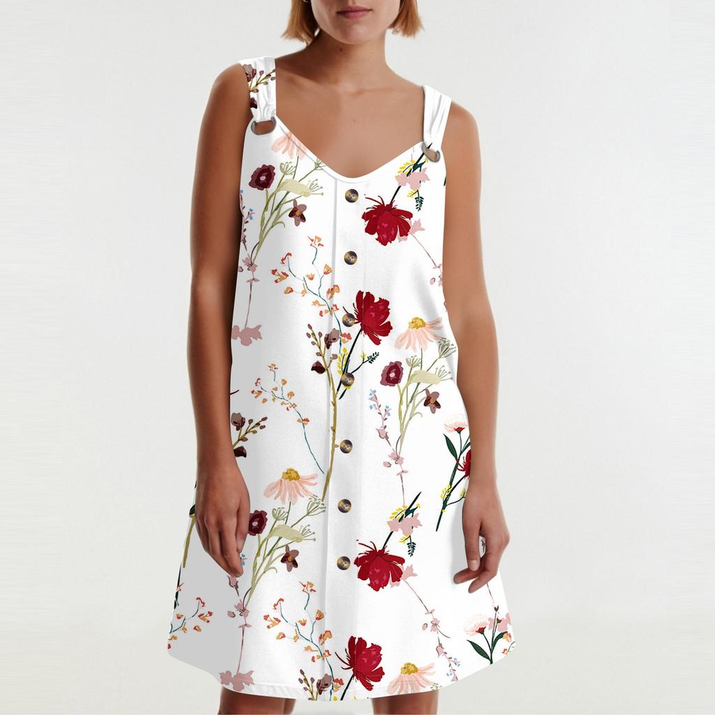 Women's Summer Dress With Pocket Sleeveless Floral Print Sundress