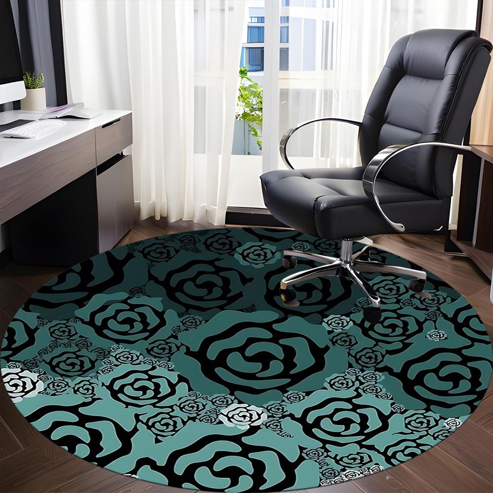 1pc Rose Pattern Office Round Area Rug, Under Office Chairs Bedroom Living Room Home Decor, Room Deco, Available in Various Sizes
