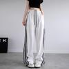 Lace Ribbon High-Waist Striped Wide-Leg Pants - Women's Sweet Spring/Autumn Style