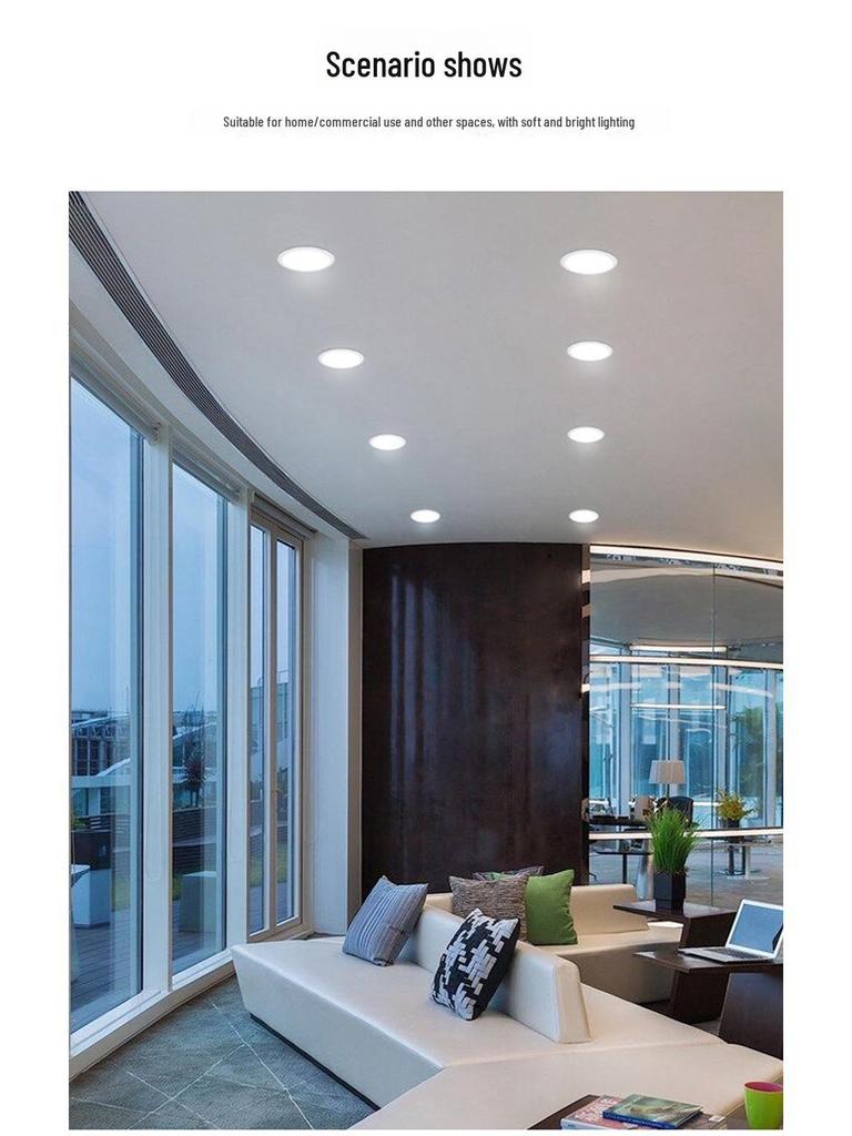 Round 110V Ultra-Thin Embedded Ceiling Panel Light, 1CM Depth