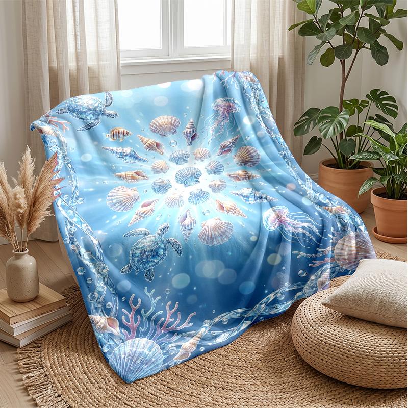 Oceanic Shell Paradise Theme blanket Lightweight Warm Flannel Blanket Decorative Throw Blanket for Home Decoration