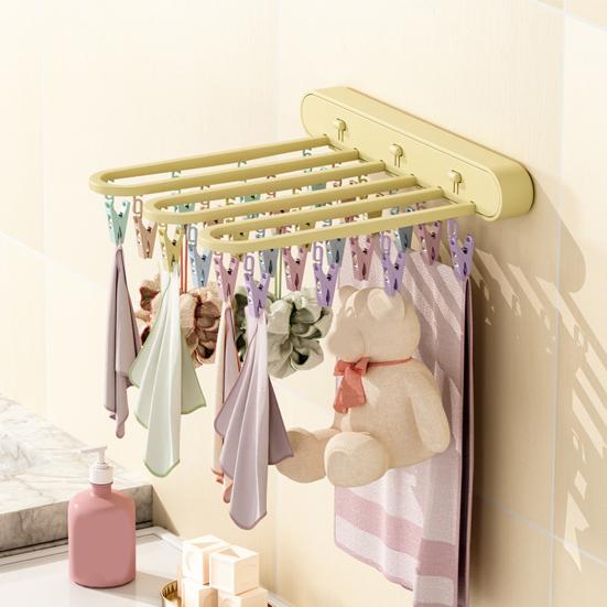 Вешалка для сушки ветрозащитных зажимов с 24 складными настенными креплениями для одежды без сверл, носков, нижнего белья