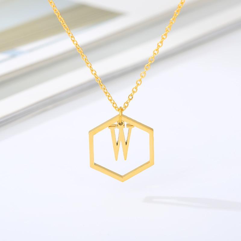 Simple and Stylish English Alphabet Small Fresh K Gold Titanium Steel Necklace Women's Accessories Geometric Collarbone Chain