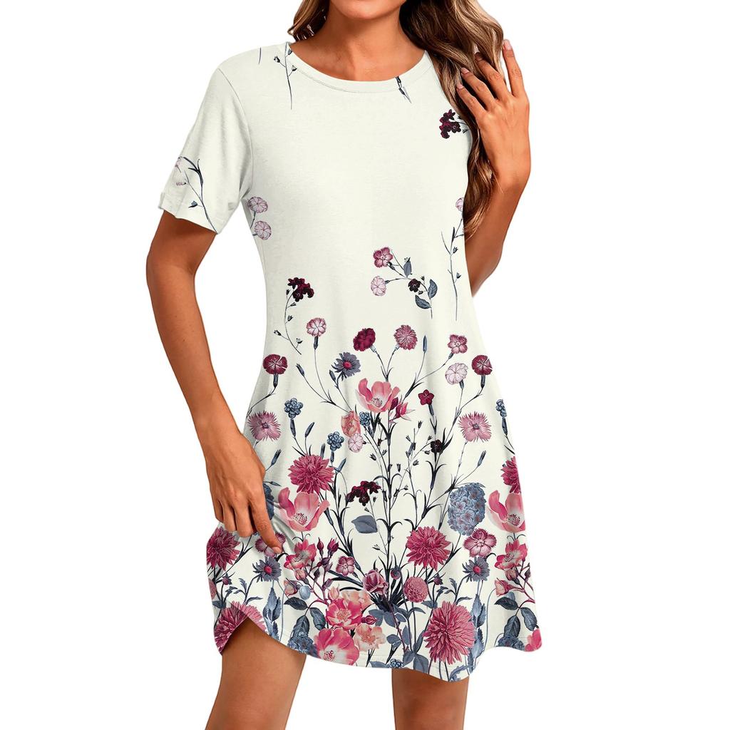 Women's Fashion Casual Print Round Neck Short Sleeve Short Dress