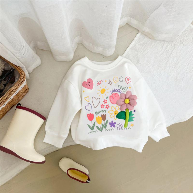 Детские топы, милый пуловер средней длины с трехмерным цветочным принтом