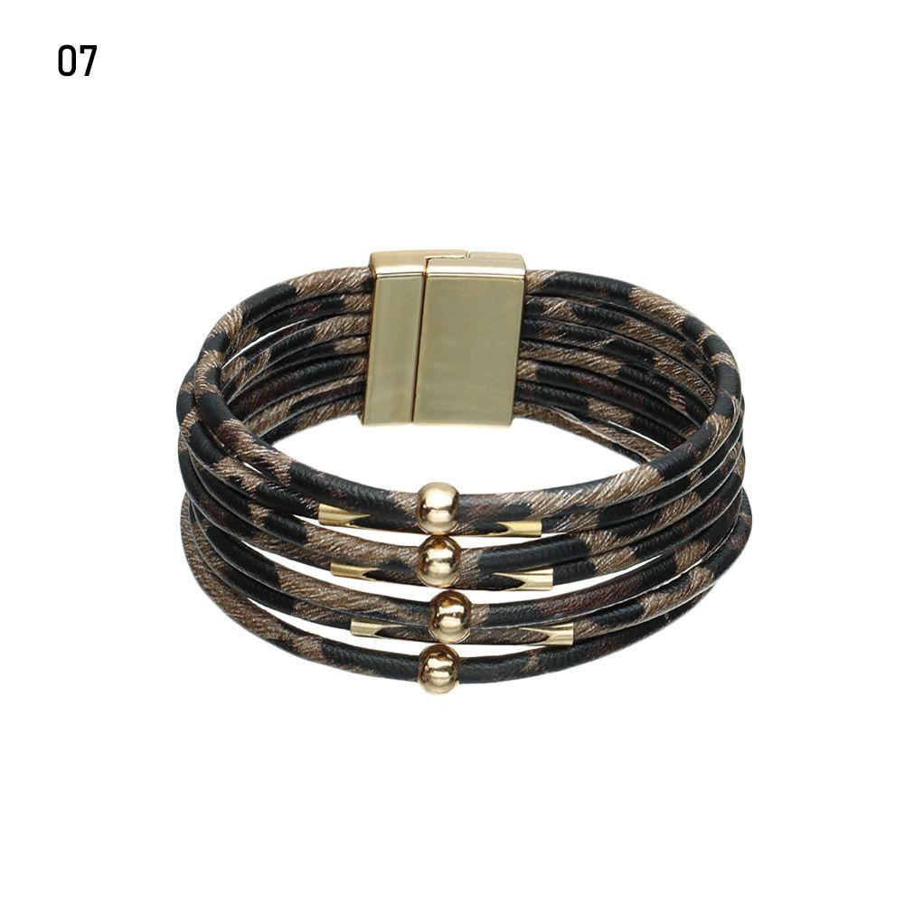 Retro Elegant Women Wrist Bands Leopard Leather Bracelets Multilayer Bangles Wide Wrap Bracelet