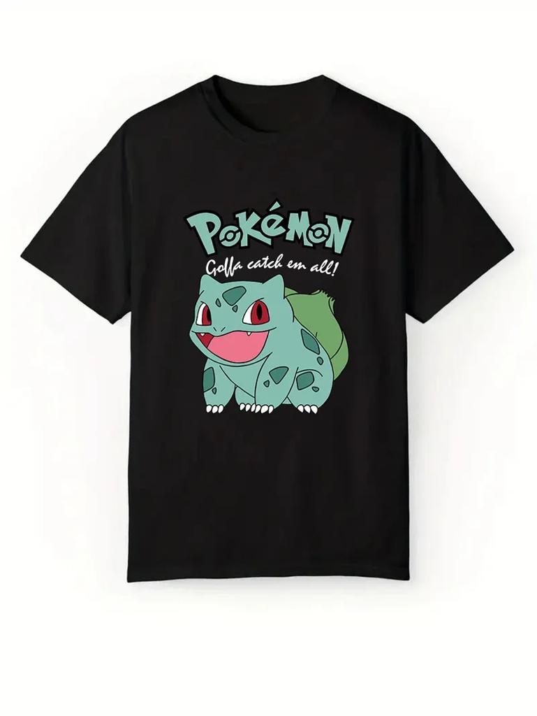 Классическая футболка с коротким рукавом Pokemon Бульбазавр для женщин, повседневная, свободный крой, летний топ, женская мода, круглый вырез