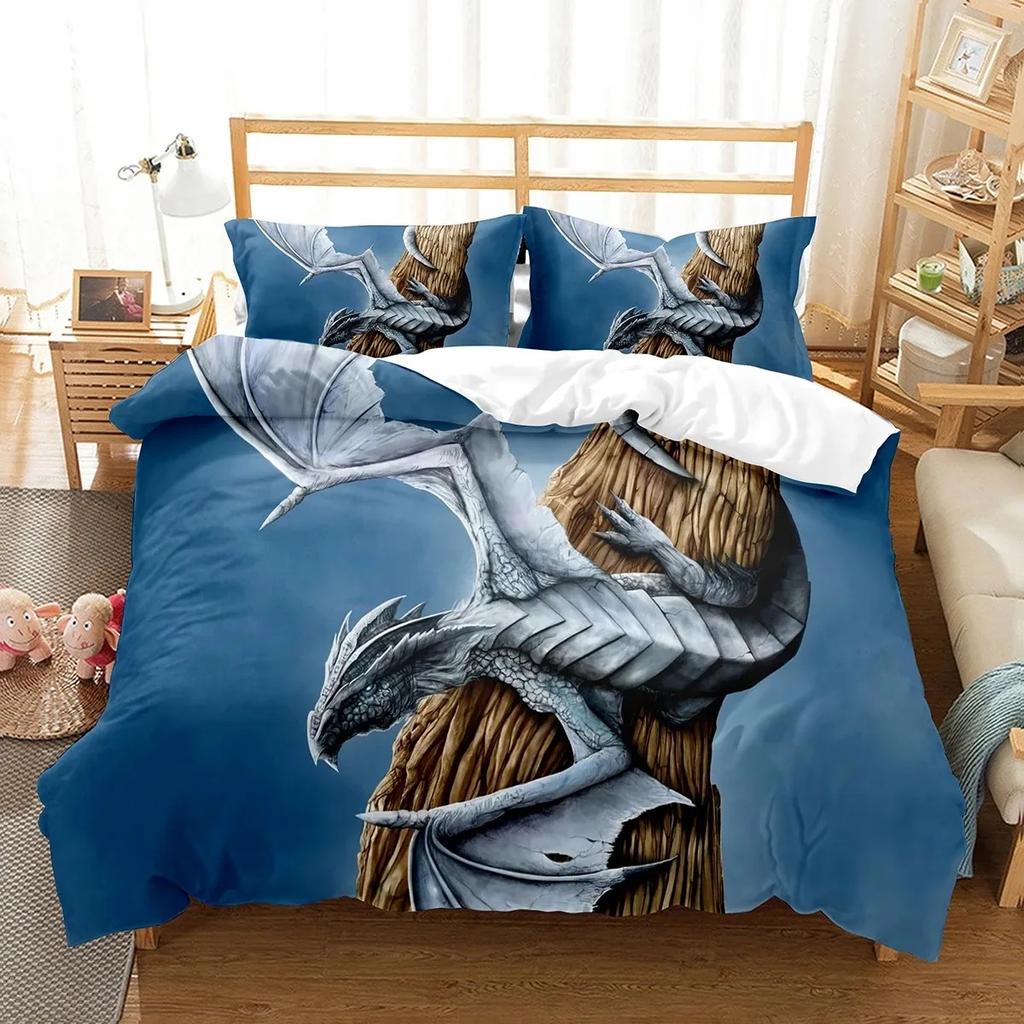 Cartoon Dragon Duvet Cover Set Fly Dragon Wild Animal Comforter Cover for Kids Boys Men Bedding Set Lightweight Soft Quilt Cover