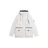 Li Ning Training Series Solid Color Multi Pocket Workwear Detachable Hooded Down Jacket Men Outerwear Champagne-White AYMS311-1