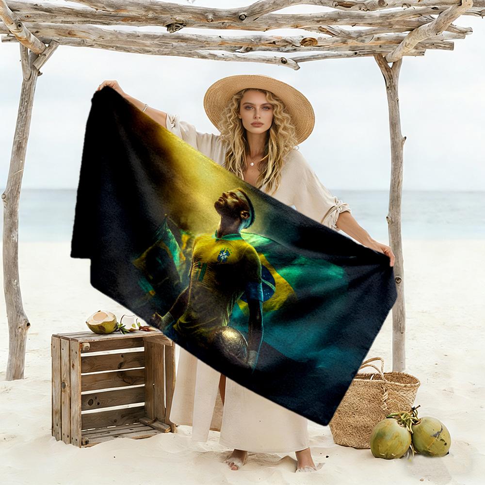 Brazilian Football Legend Beach Towel Soft Durable Quick-Dry Comfortable Lightweight Portable for Swimming,Beach,Camping, Travel, Beach Accessories,Gy