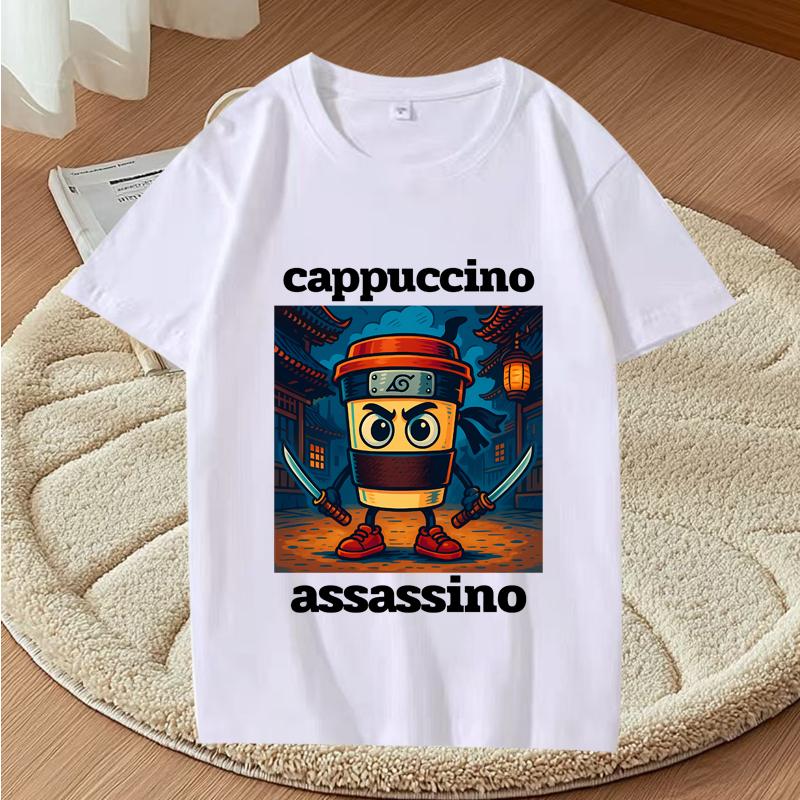 Графические футболки Cappuccino Assassino Смешная итальянская футболка с мемом Brainrot Модная повседневная футболка с коротким рукавом Streetwear Топы