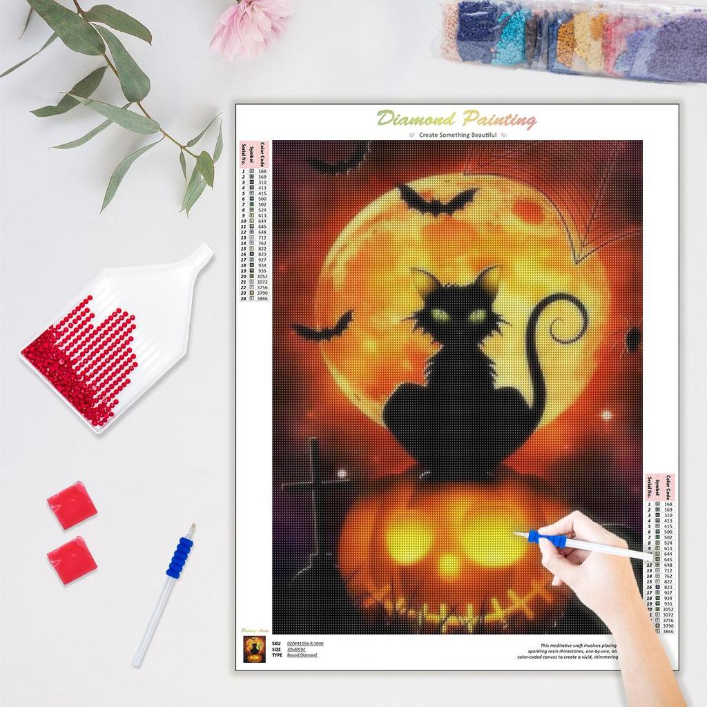 Алмазная картина Хэллоуин тыква мозаика кошка 5D DIY вышивка луна творческие хобби домашний декор 30x40 см/12x16 дюймов