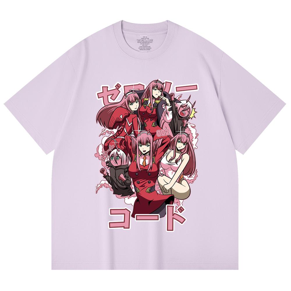 230 г/м² 100% хлопок Darling In The Franxx V3 Зеро Ту Принт Унисекс Тяжелая Хлопковая Футболка