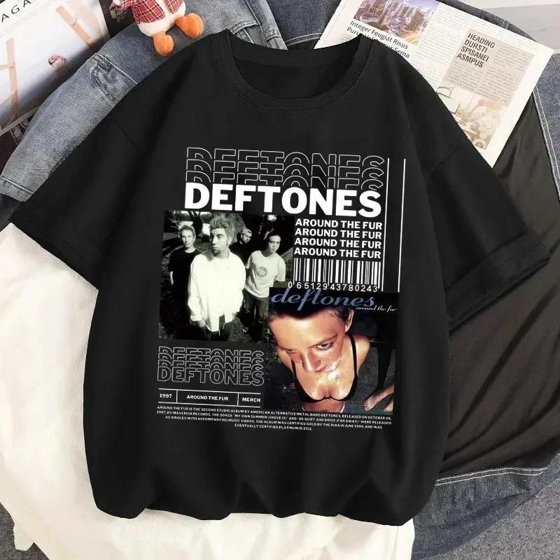 Модная футболка Deftones Around Футболка Хип-хоп рок-группа The Fur Tour Группа Концерт Футболки с графикой кошки Плотный хлопок Оверсайз футболка