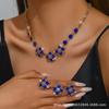 Three-piece Baroque Bridal Jewelry Wedding Rhinestones Blue Gemstone Necklace Earrings Rings Ladies Jewelry