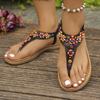 Fashion Women's Colored Beads Bohemian Sandals Elastic Band Clip Toe Flat Women Sandals Summer 2024 Comfort Non Slip Beach Shoes Woman
