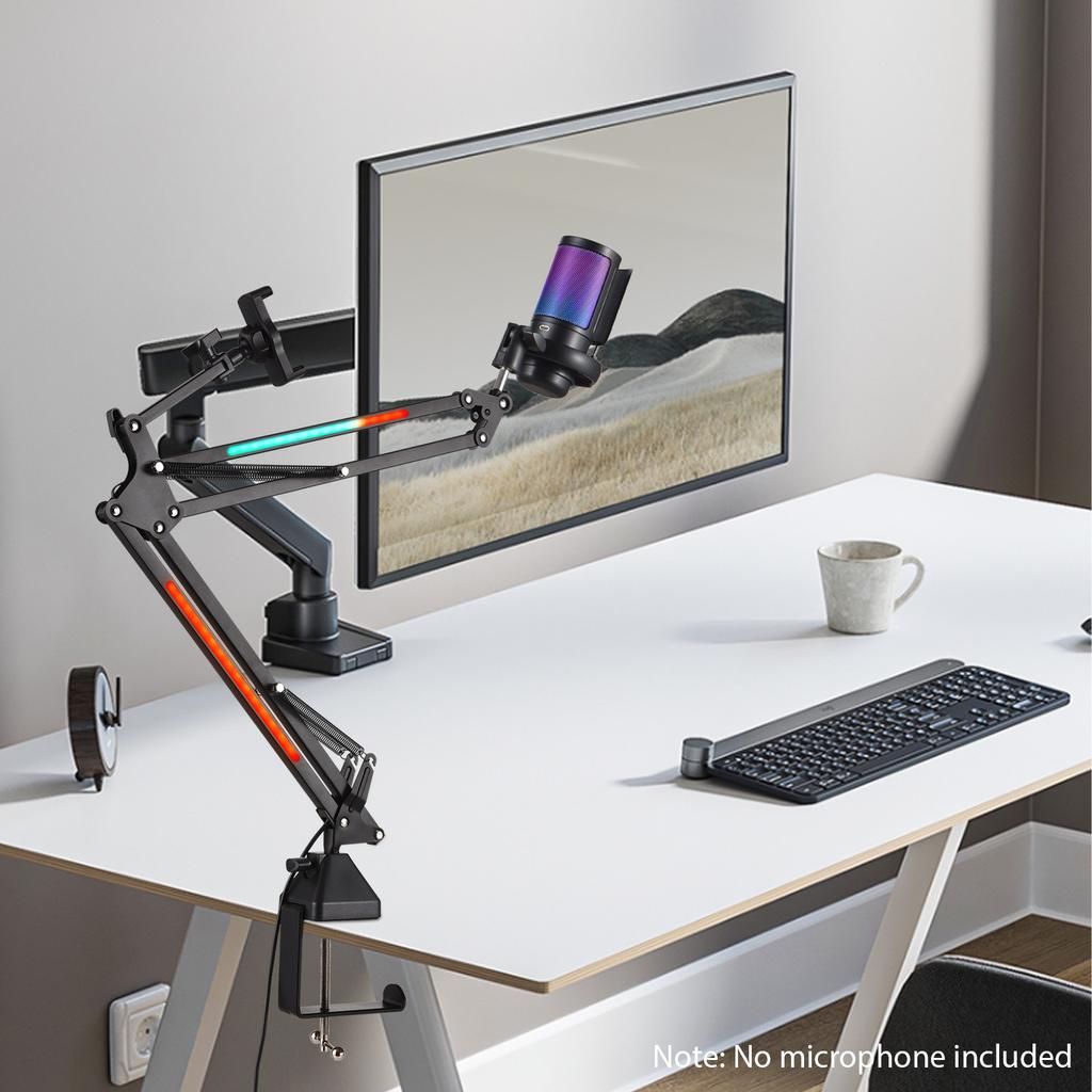 Стойка для микрофона с подставкой для телефона, 120 светодиодных бусин RGB, регулируемая яркость