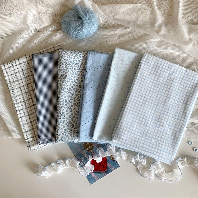 1м 100% Хлопковая Ткань Синяя Клетка Горошек Цветочный Цифровая Печать Ткань для Одежды Домашней Одежды Постельного Белья Скатертей Штор DIY