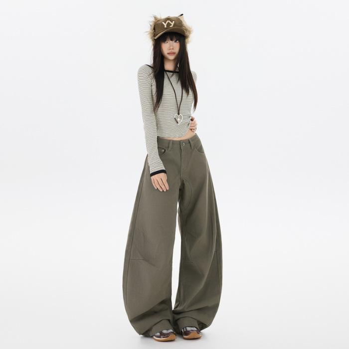 2025 Осень/Зима Американские Ретро Широкие Джинсы в Пол Свободного Кроя, Подчеркивающие Фигуру, с Карманами