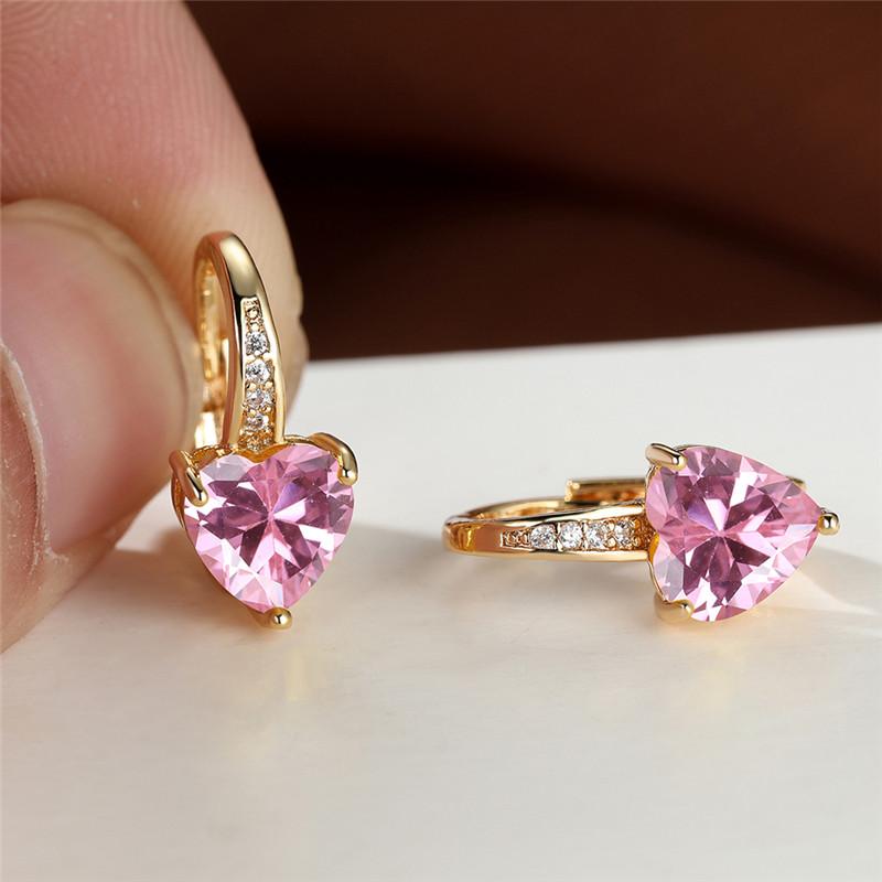 1 пара серег-клипс из серебра/розового/желтого золота в форме сердца с розовым камнем, обручальное кольцо, висячие серьги-крючки, ювелирные изделия