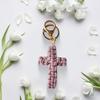 Handmade Christian Cross-shaped Keychain with Golden Ring Compact Comfortable Prayer Pendant Religious Accessory
