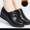 Autumn Winter Women's Soft Leather Thin Work Shoes Warm Wedge Heel Non-slip Soft Leather High Heel Casual Shoes