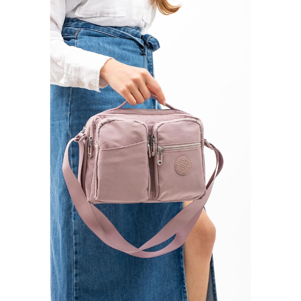 Women's Multi-pocket Waterproof Satin Fabric Adjustable Cross Strap Shoulder Bag