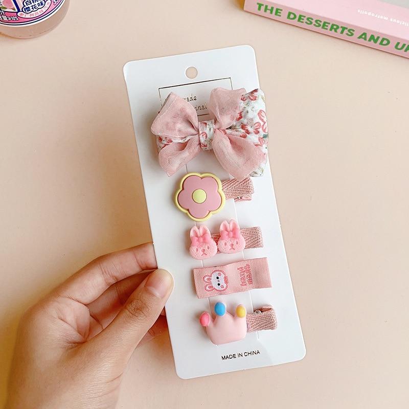 5 шт./компл., милая детская заколка для волос для девочек, милый мультяшный животный цветочный бант, заколка для волос для маленьких девочек, кавайная челка, боковой зажим, детские аксессуары