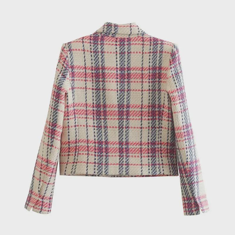 Весна 2023 Zaura женский клетчатый шерстяной двубортный пиджак приталенного кроя