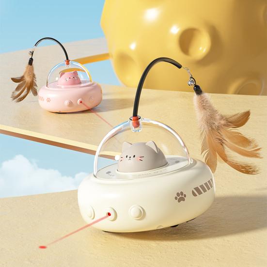 Электрическая палочка-дразнилка для кошек, перезаряжаемая через USB, автоматическая движущаяся игрушка для кошек, интерактивная, активируемая движением, перьевая палочка со светом для скучающей взрослой кошки