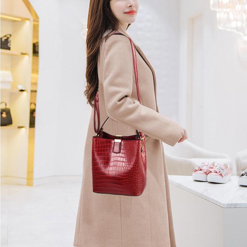 Женская сумка-ведро с крокодиловым узором, сумка через плечо, женская сумка из искусственной кожи