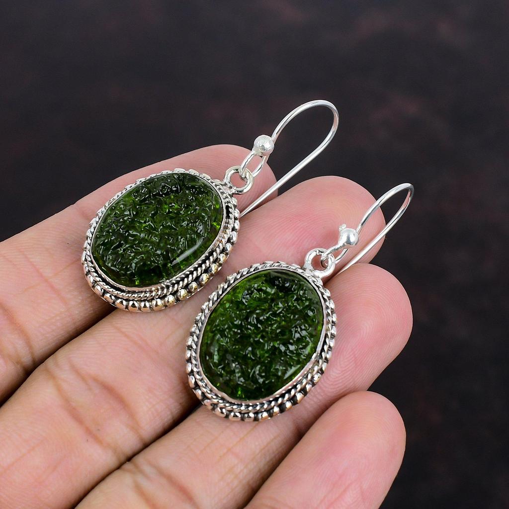 Серьги из молдавита, винтажные серьги из драгоценных камней, серьги из стерлингового серебра 925 пробы, серьги ручной работы, достойные ювелирные изделия, дизайнерские серьги, подарки для друга