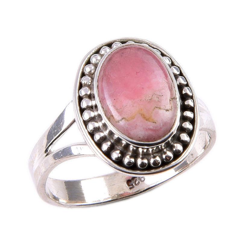 Natural Rhodochrosite Gemstone 925 Solid Sterling Silver Jewelry Ring S.7 Q1z01