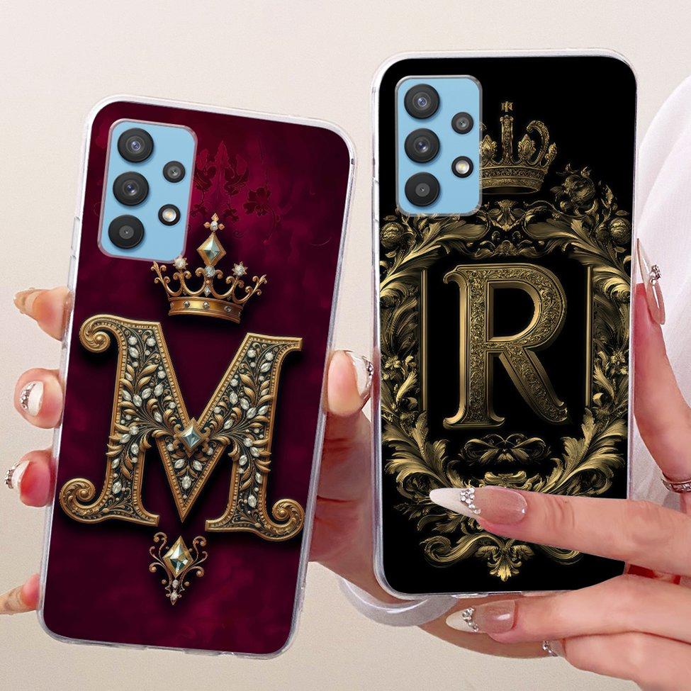 Clear For Samsung A32 5G SM-A326B Cover For Samsung Galaxy A32 5G Case Luxury Crown A-Z Letters 2D Flat Pattern Soft Phone Case