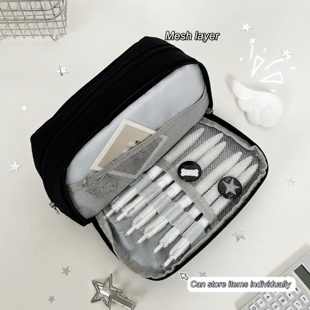 Solid Black Pen Bag Canvas Stationery Bag Portable Pencil Case School Supplies