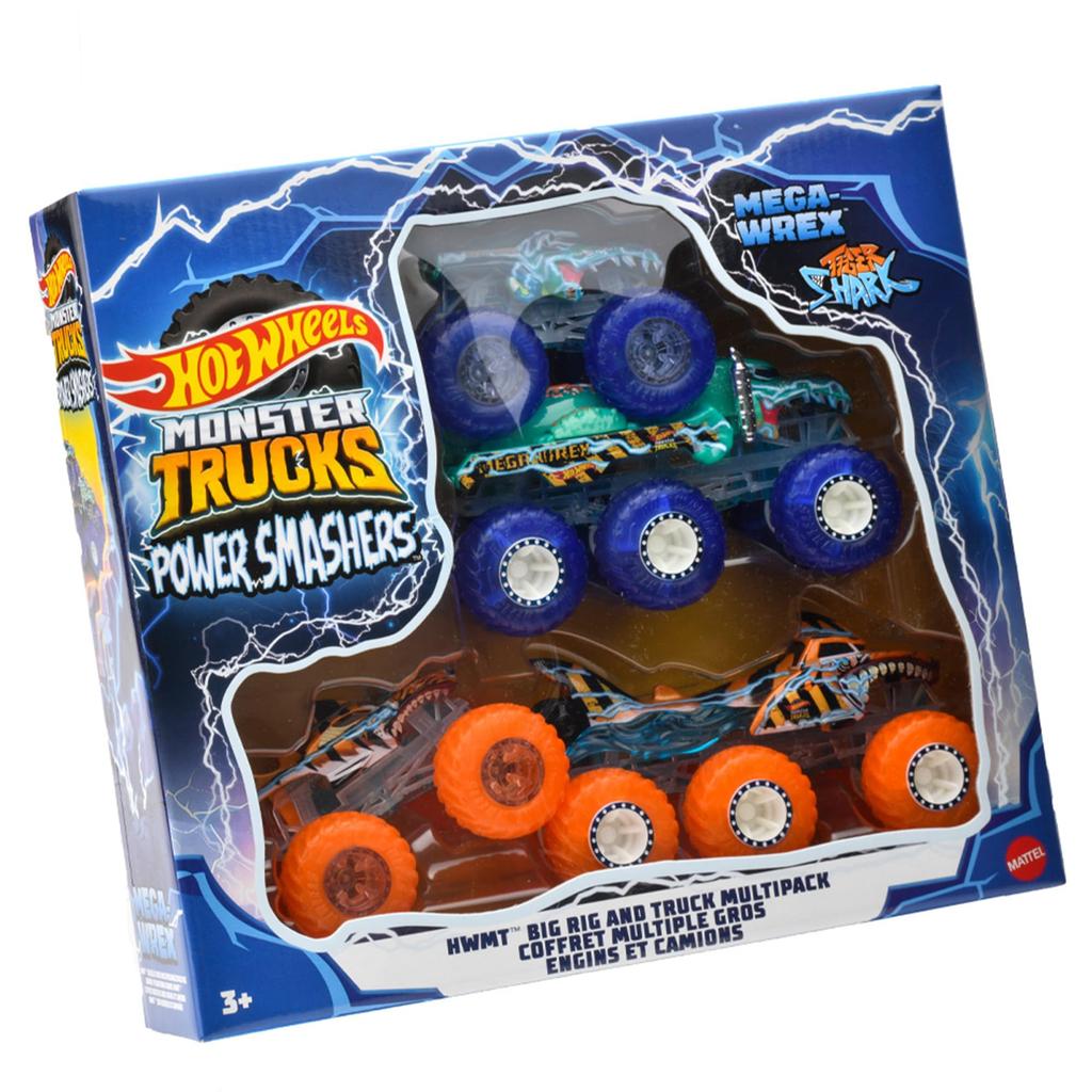 Hot Wheels Набор Monster Truck Transporter, игрушечная мини-машинка, 4 шт., для детей от 3 лет и старше, HYJ29, синий/оранжевый