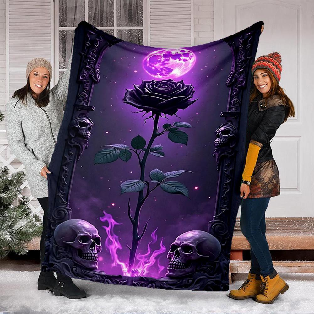 1pc Gothic Rose Outdoor Blanket - Lightweight Flannel Throw For Travel, Camping, Gifts For Family Or Friends yy251114185
