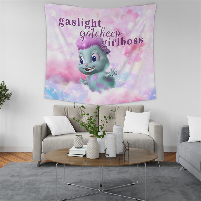 Aertemisi Gaslight Gatekeep Girlboss Funny Meme Tapestry Wall Hanging Art for Bedroom Living Room Decor Party Backdrop