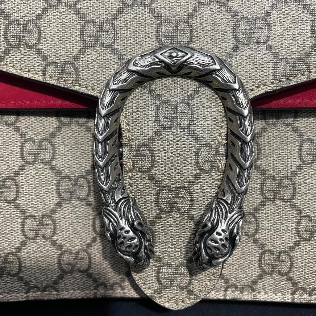 [Pre-Owned] Dionysus Chain Tiger Head Buckle Logo Canvas And Leather Shoulder Bag Small - Very Good #18FP67T