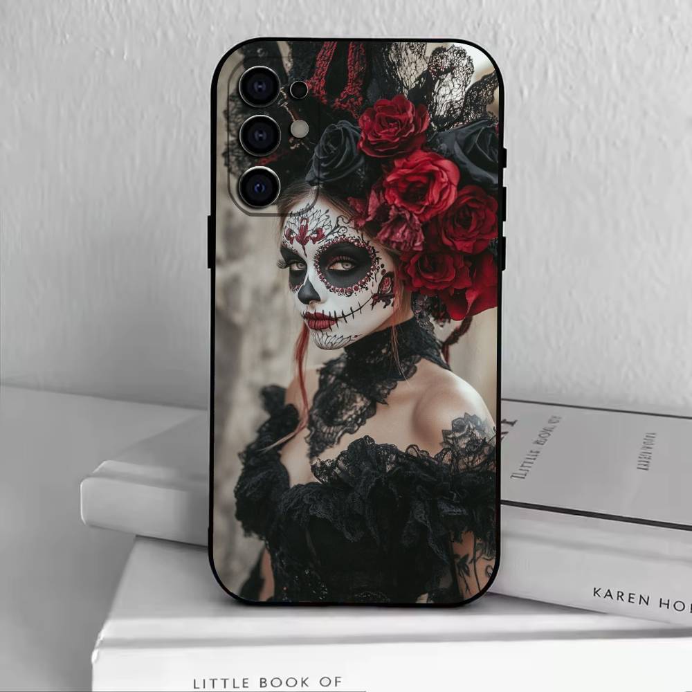 Чехол для телефона Череп Дня Мертвых Для Samsung S25,S24,S21,S22,S23,S30,Ultra,S20,Plus,Fe,Lite,Note,10,Черный Чехол