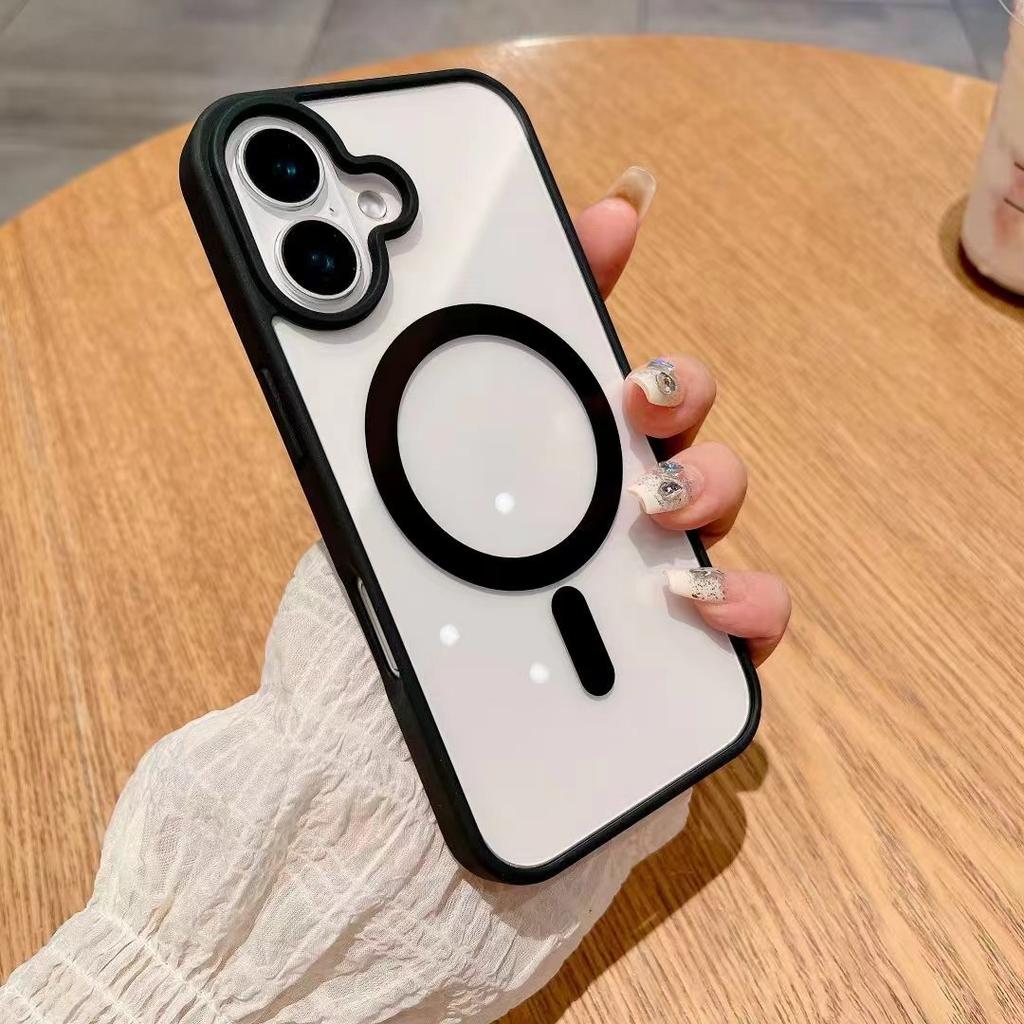 Чехол для мобильного телефона iPhone16promax акриловый прозрачный магнитный подходит для Apple 16 защитный чехол 15 простой