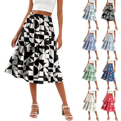 Женская повседневная юбка А-силуэта с высокой талией, юбка в полоску с принтом в горошек и карманами