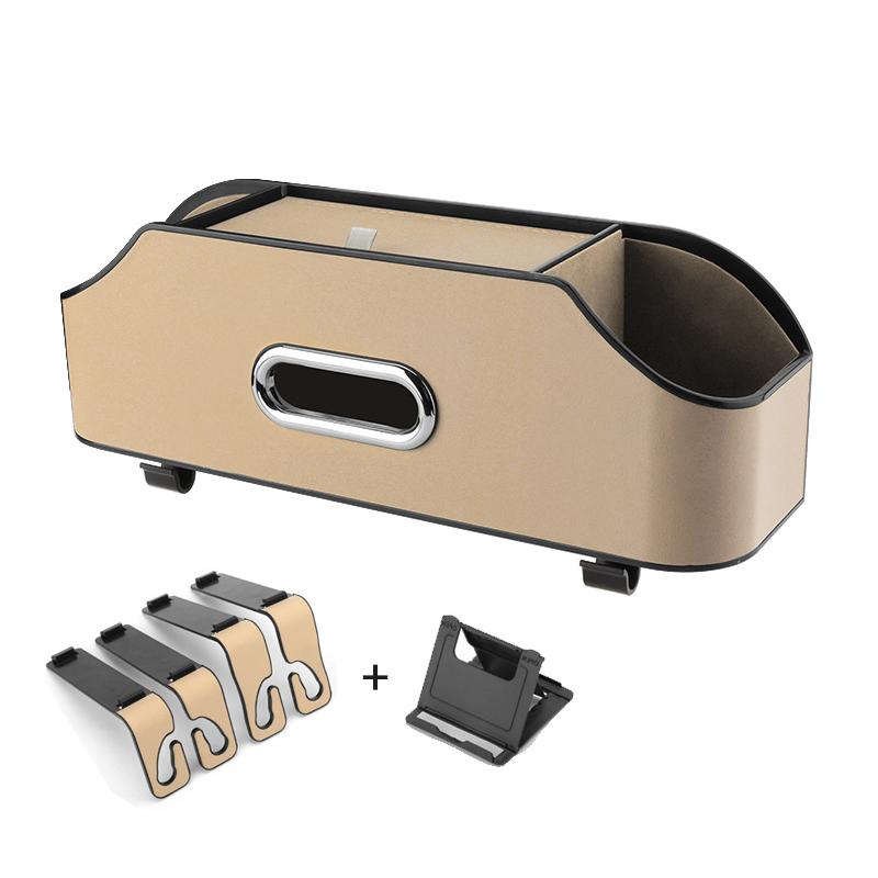 Автомобильный многофункциональный кожаный ящик для хранения салфеток под сиденьем автомобиля, бумажный пакет на заднем сиденье, держатель для стакана с водой, подвесной крючок, органайзер