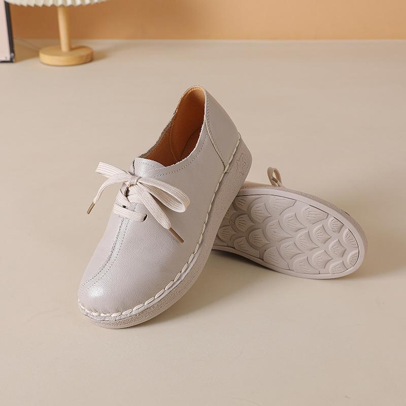 Johnature Женские туфли-лоферы из натуральной кожи, мягкая подошва, повседневные, однотонные, универсальные, на шнуровке