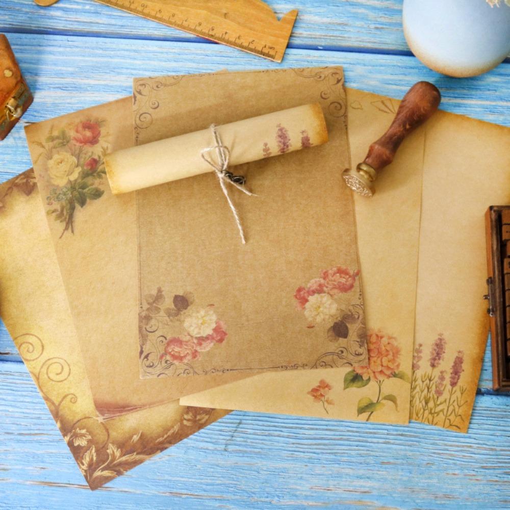 8 Pieces Antique Colored Printed Writing Paper Kraft Writing Stationery Papers Mail Paper