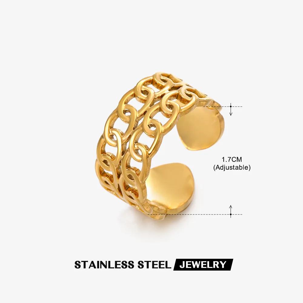 1Pcs Stainless Steel Geometric Chain Hollow Ring For Women Trendy Simple Personality Open Ring Waterproof Jewelry Accessories