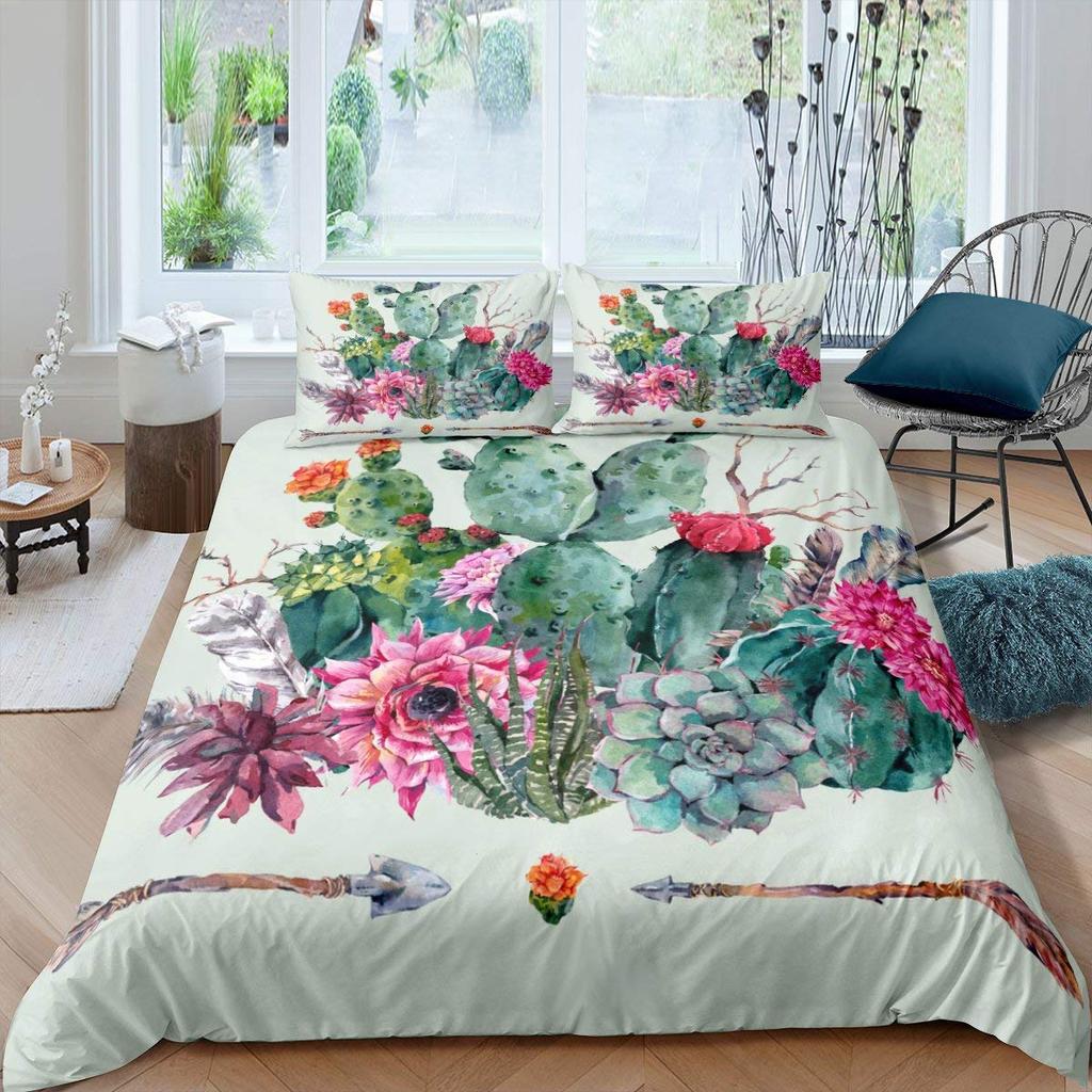 Пододеяльник с суккулентами, комплект постельного белья с зелеными растениями, тропическим ботаническим рисунком, акварелью, стильным принтом природы, двухспальное покрывало